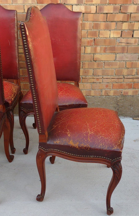SET OF 6 LOUIS CHERRY LEATHER UPHOLSTERED CHAIRS