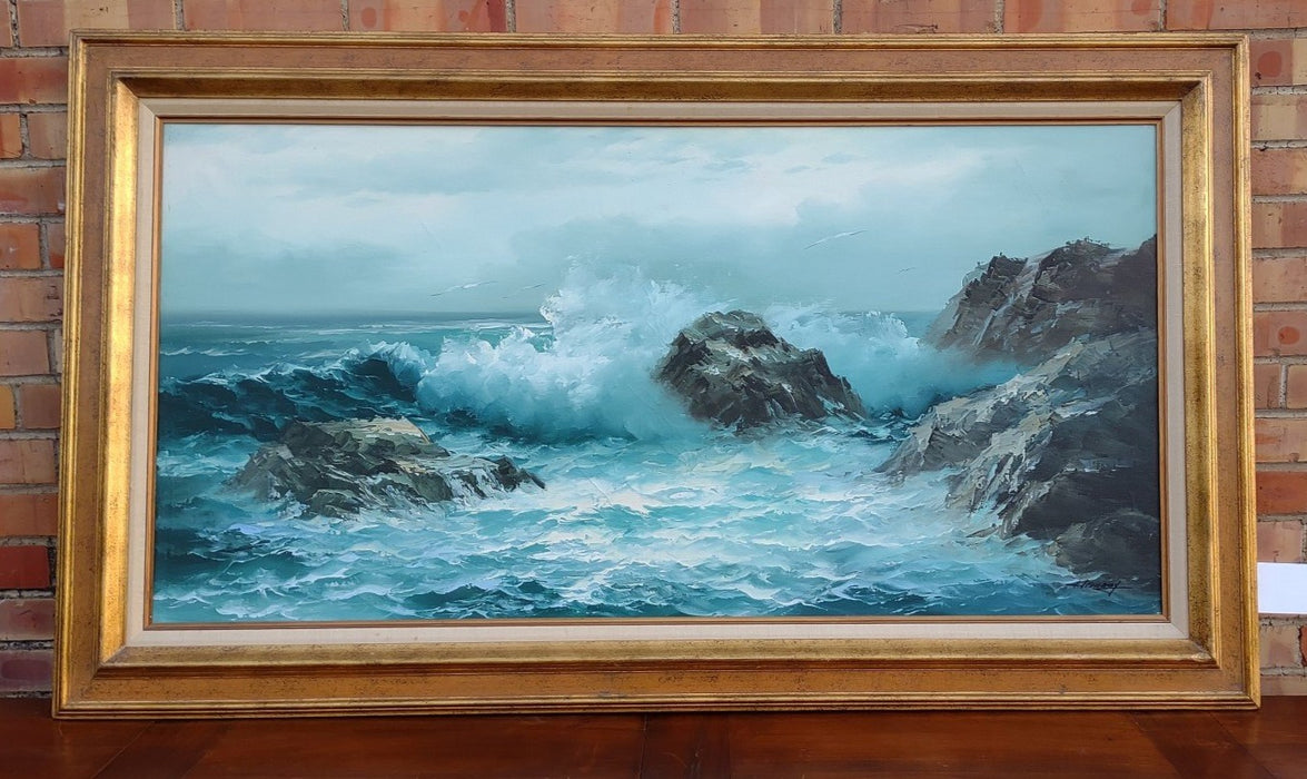 LARGE SEASCAPE OIL PAINTING ON CANVAS SIGNED HANNEY