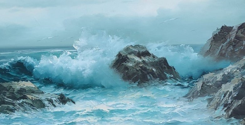 LARGE SEASCAPE OIL PAINTING ON CANVAS SIGNED HANNEY