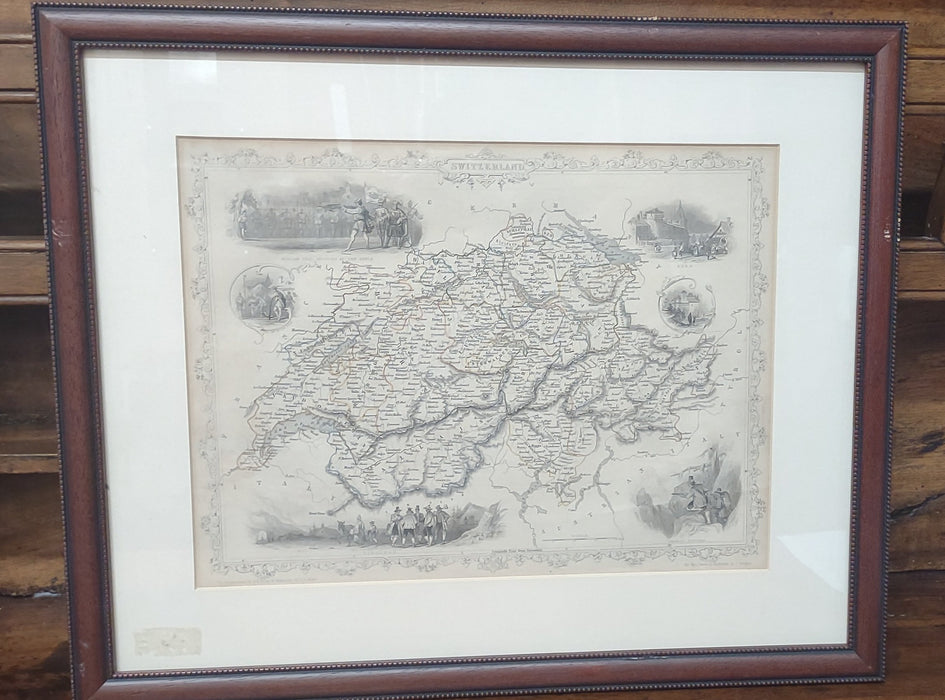 FRAMED AND ILLUSTRATED MAP OF SWITZERLAND