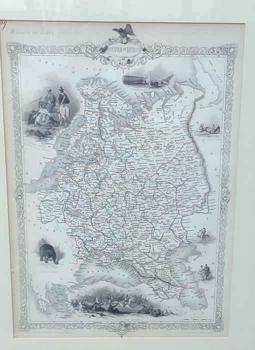 FRAMED AND ILLUSTRATED MAP OF RUSSIA AND EUROPE