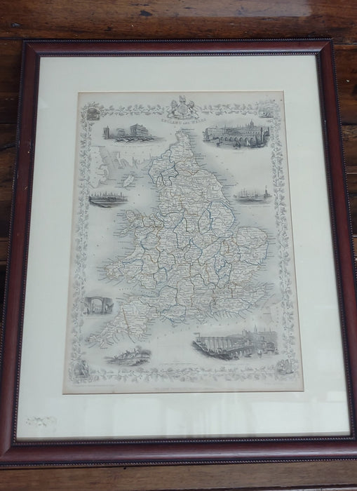 FRAMED AND ILLUSTRATED MAP OF ENGLAND AND WALES