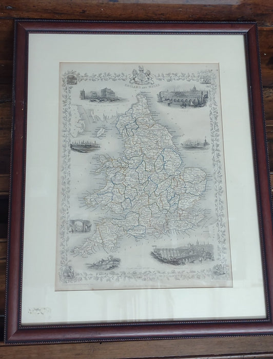 FRAMED AND ILLUSTRATED MAP OF ENGLAND AND WALES