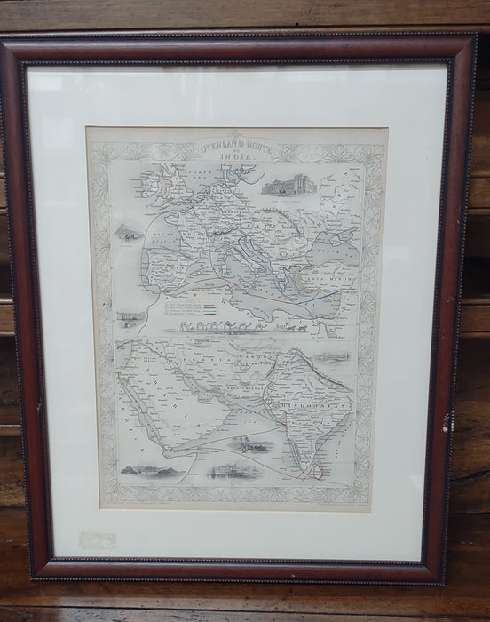 FRAMED AND ILLUSTRATED MAP OF OVERLAND ROUTE TO INDIA