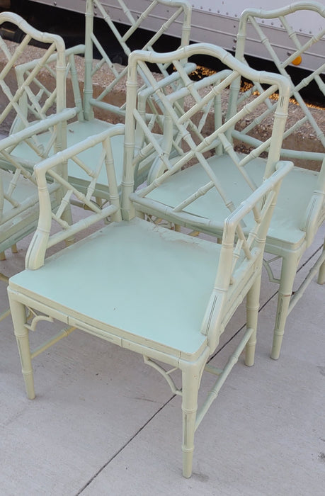 SET OF 4 GREEN PAINTED BAMBOO ARM CHAIRS