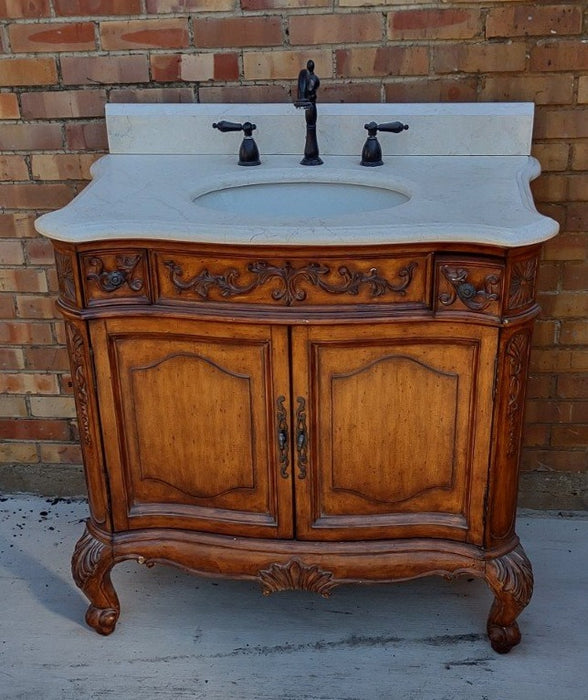 CARVED WOOD VANITY WITH SINK