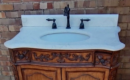 CARVED WOOD VANITY WITH SINK