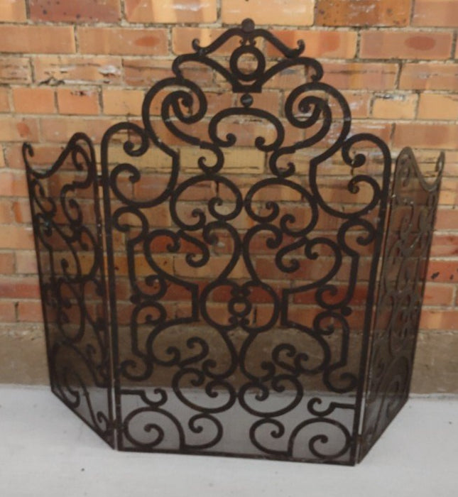 SCROLL WORK IRON FIRE SCREEN WITH MESH