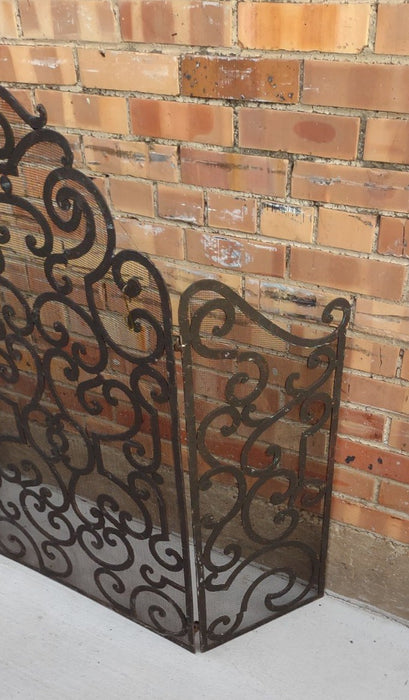 SCROLL WORK IRON FIRE SCREEN WITH MESH