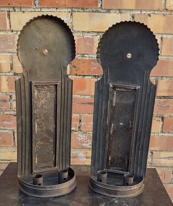 PAIR OF OLD TIN CANDLE SCONCES