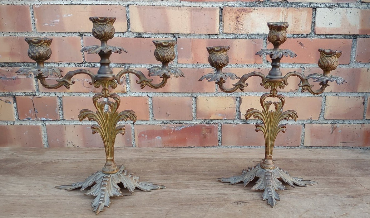PAIR OF BRASS CANDLEABRAS