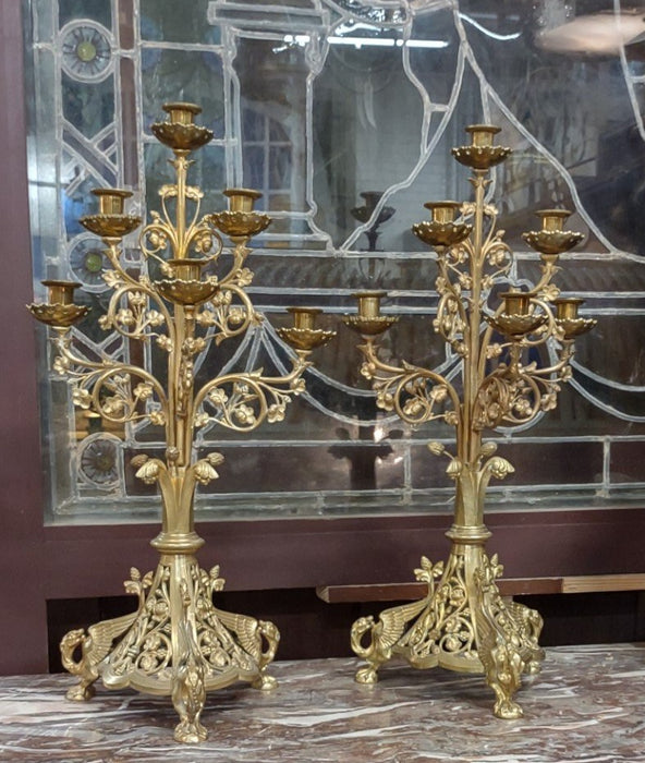 PAIR OF ORNATE BRASS  CANDLEABRAS