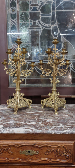 PAIR OF ORNATE BRASS  CANDLEABRAS