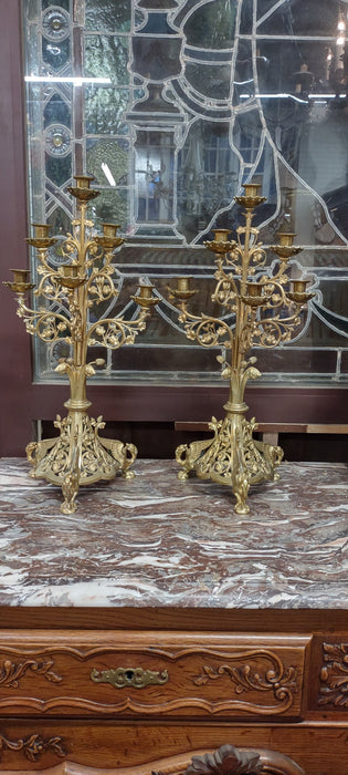 PAIR OF ORNATE BRASS  CANDLEABRAS