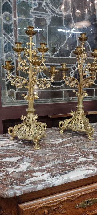 PAIR OF ORNATE BRASS  CANDLEABRAS