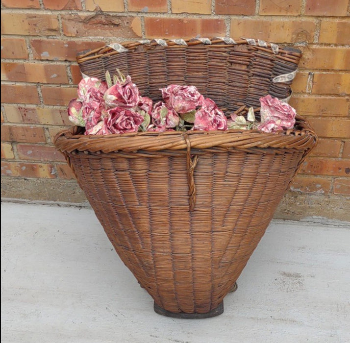 VINTAGE FRENCH GRAPE HARVEST BASKET WITH STRAPS