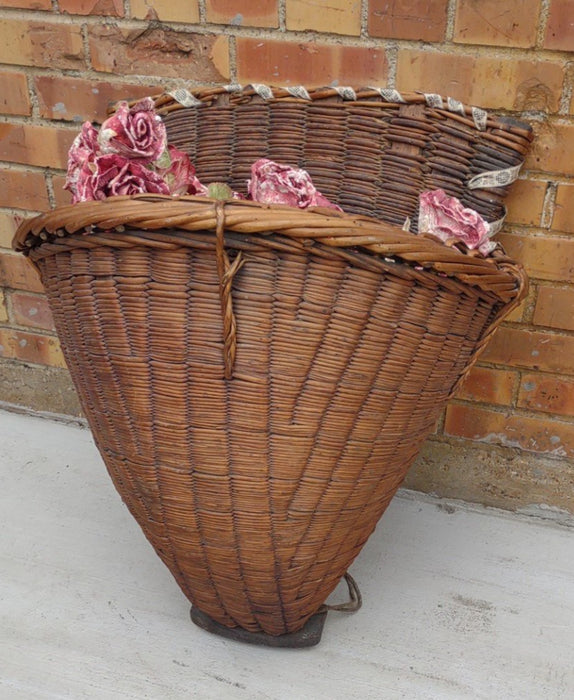 VINTAGE FRENCH GRAPE HARVEST BASKET WITH STRAPS