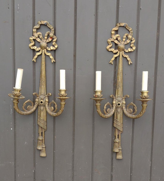LOUIS XVI BRASS RIBBON WALL SCONCES