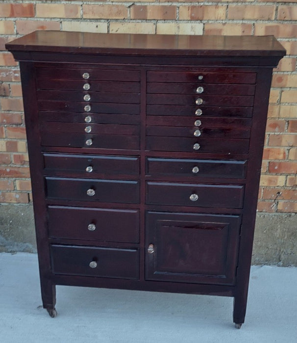 MAHOGANY DENTAL CABINET MISSING 1 KNOB