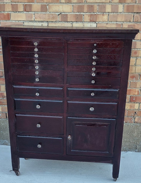 MAHOGANY DENTAL CABINET MISSING 1 KNOB