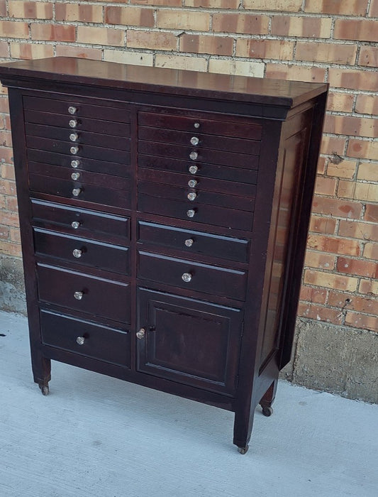 MAHOGANY DENTAL CABINET MISSING 1 KNOB