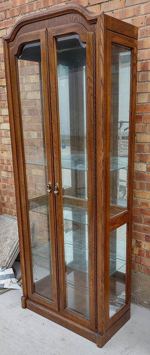 MODERN OAK BEVELED GLASS 2 DOOR DISPLAY CASE