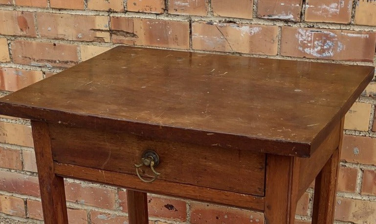 EARLY PEGGED WALNUT STAND/TABLE WITH SINGLE DRAWER AND X STRETCHER