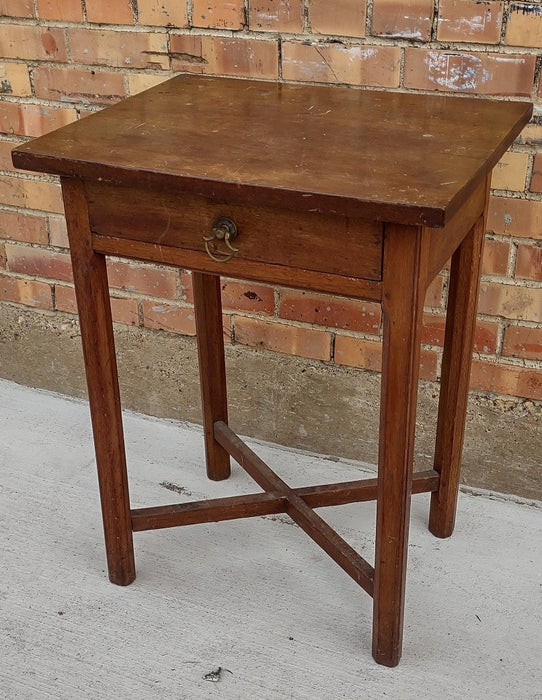 EARLY PEGGED WALNUT STAND/TABLE WITH SINGLE DRAWER AND X STRETCHER