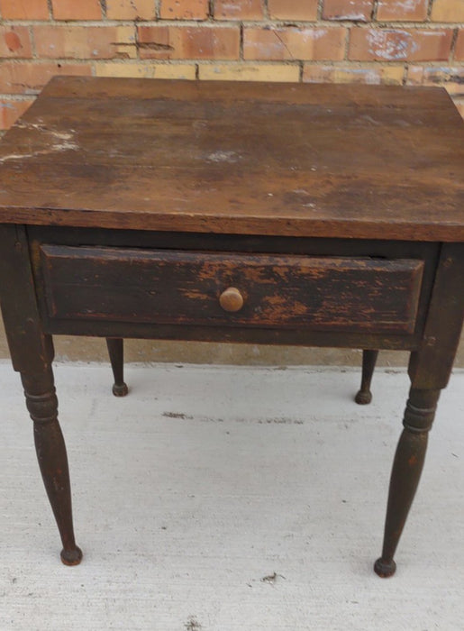 LARGE DARK WALNUT SINGLE DRAWER TABLE WITH TURNED LEGS