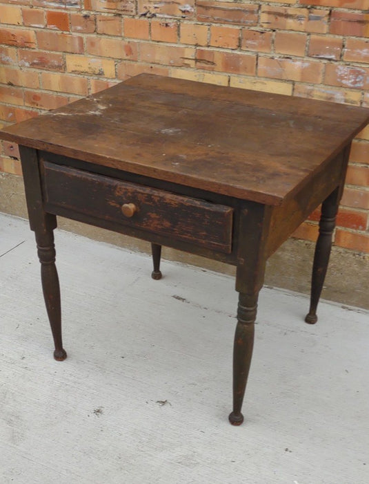 LARGE DARK WALNUT SINGLE DRAWER TABLE WITH TURNED LEGS