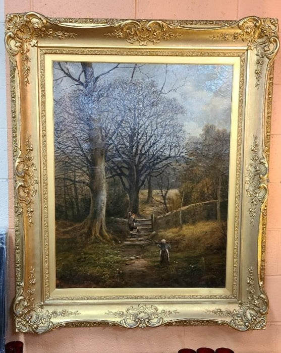 FRAMED LANDSCAPE OIL PAINTING "AUTUMN"  SIGNED JAMES STUART 1869