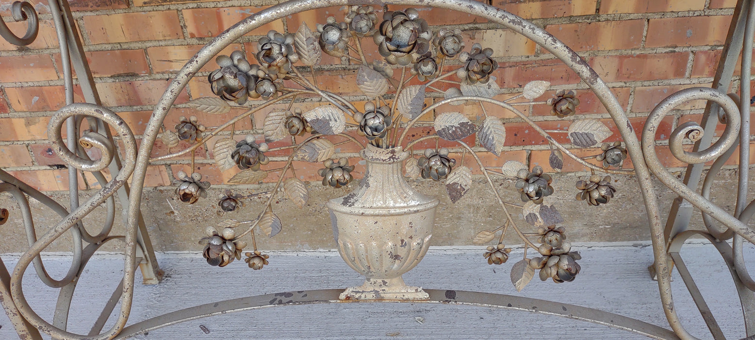 METAL BASE FLORAL CONSOLE WITH MARBLE TOP