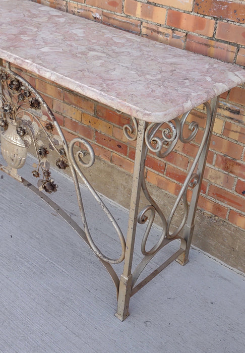 METAL BASE FLORAL CONSOLE WITH MARBLE TOP