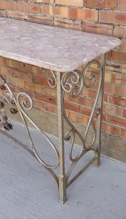 METAL BASE FLORAL CONSOLE WITH MARBLE TOP