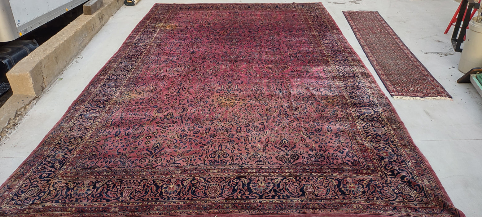 LARGE HAND TIED RED TONES PERSIAN RUG -24' x 15'-AS FOUND