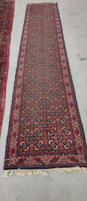 LONG HAND TIED PERSIAN RUNNER  IN BLUE TONES