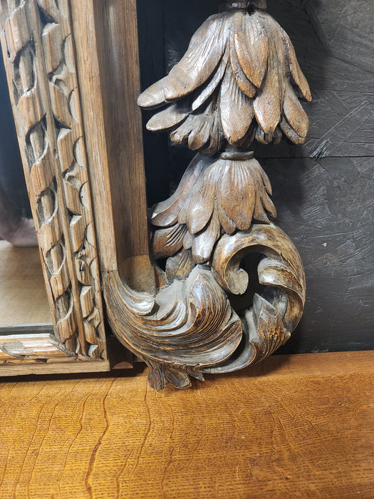 LARGE 19TH CENTURY ORNATELY PIERCE CARVED GERMAN MIRROR WITH EAGLE AND FLAGS PEDIMENT