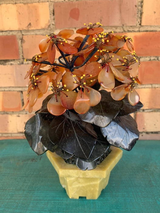 ASIAN JADE AND GLASS BONSAI TREE IN PLANTER