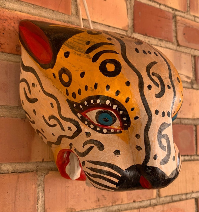 SOUTH AMERICAN CARVED WOOD TIGER MASK