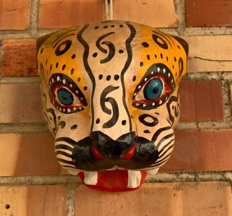 SOUTH AMERICAN CARVED WOOD TIGER MASK