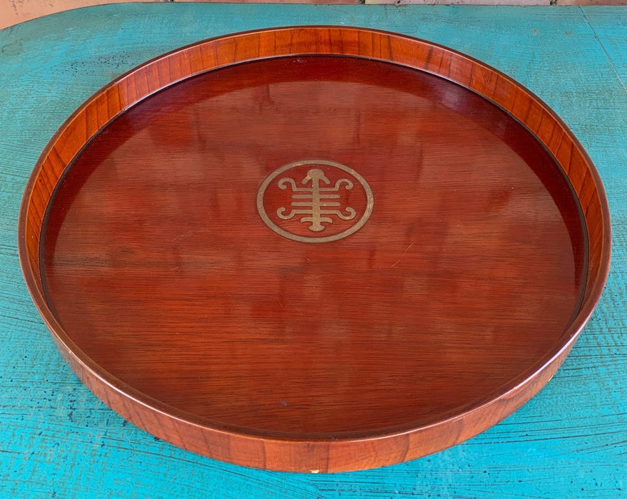 ROUND WOOD TRAY WITH ASIAN SYMBOL