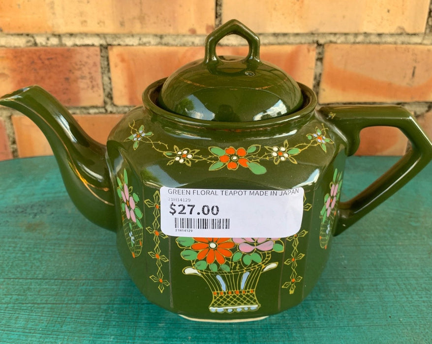 GREEN FLORAL TEAPOT MADE IN JAPAN