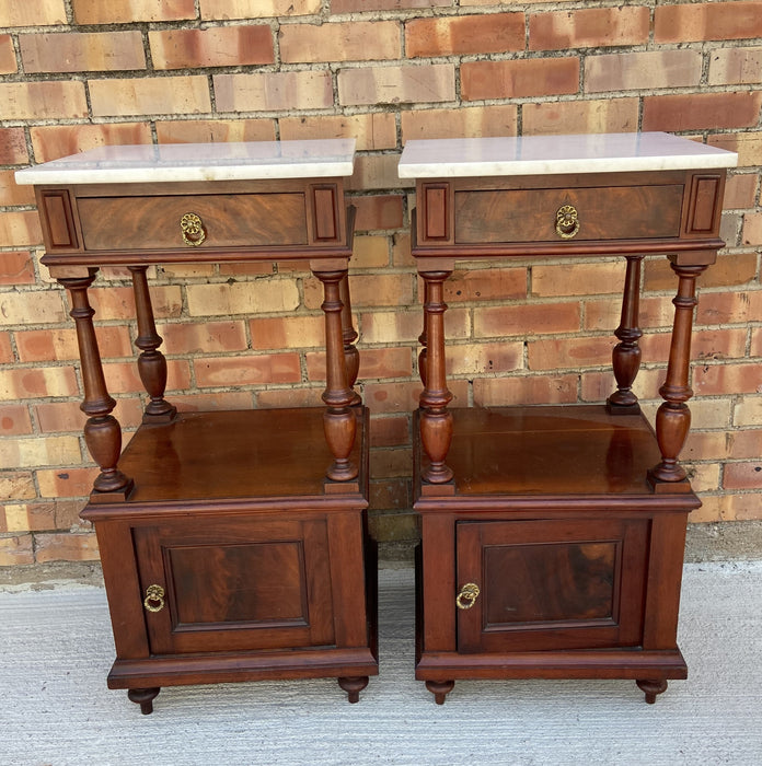 PAIR OF MAHOGANY MARBLE TOP STANDS
