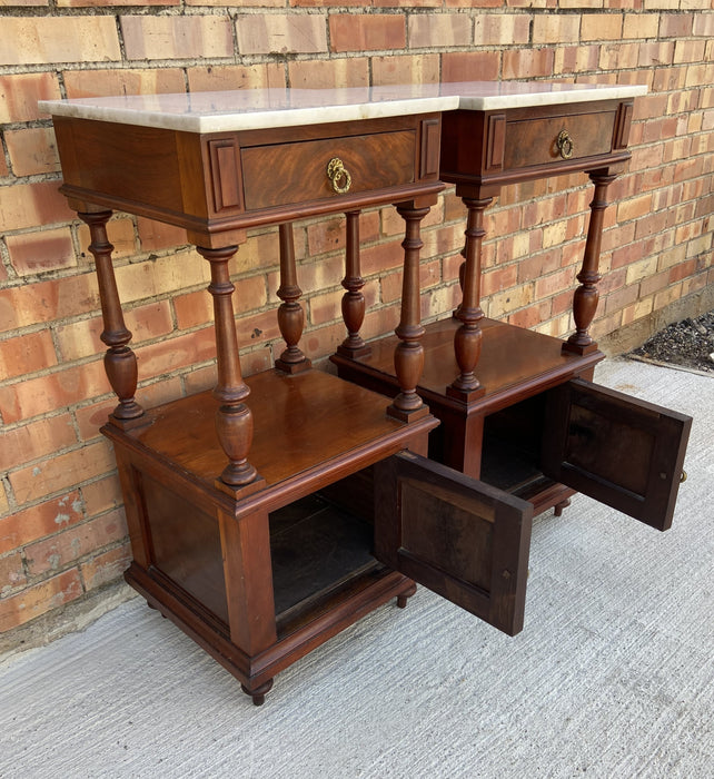 PAIR OF MAHOGANY MARBLE TOP STANDS