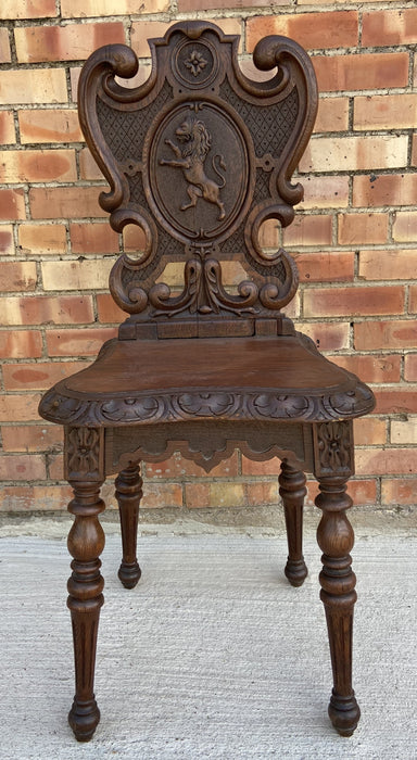CARVED LION BACK HALL CHAIR