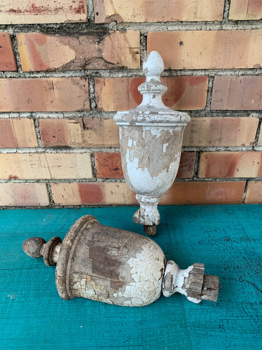 PAIR OF LARGE WHITE DISTRESSED AS FOUND FINIALS