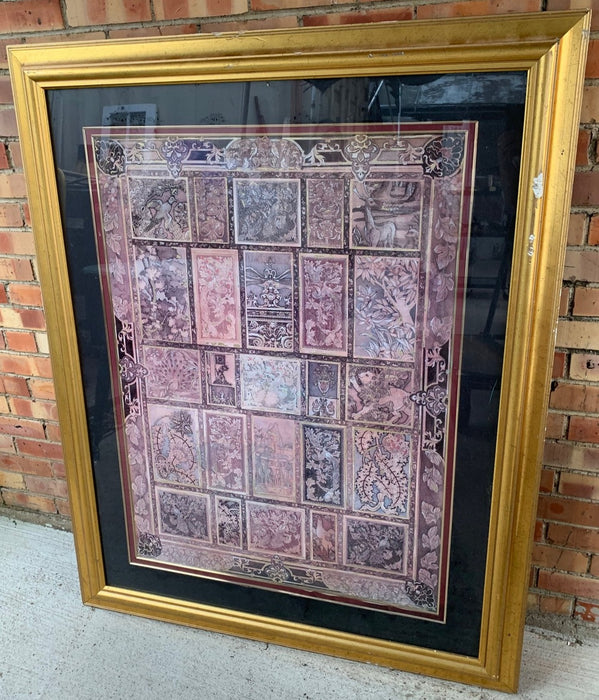 ROYALTY HERALDY SYMBOLS PRINT IN AS IS LARGE GOLD FRAME