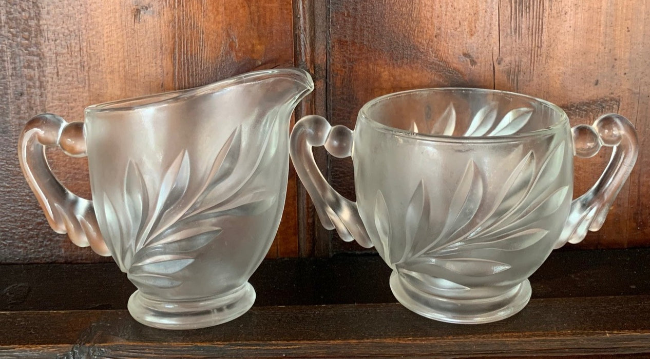 SET OF PRESSED GLASS CREAM AND SUGAR