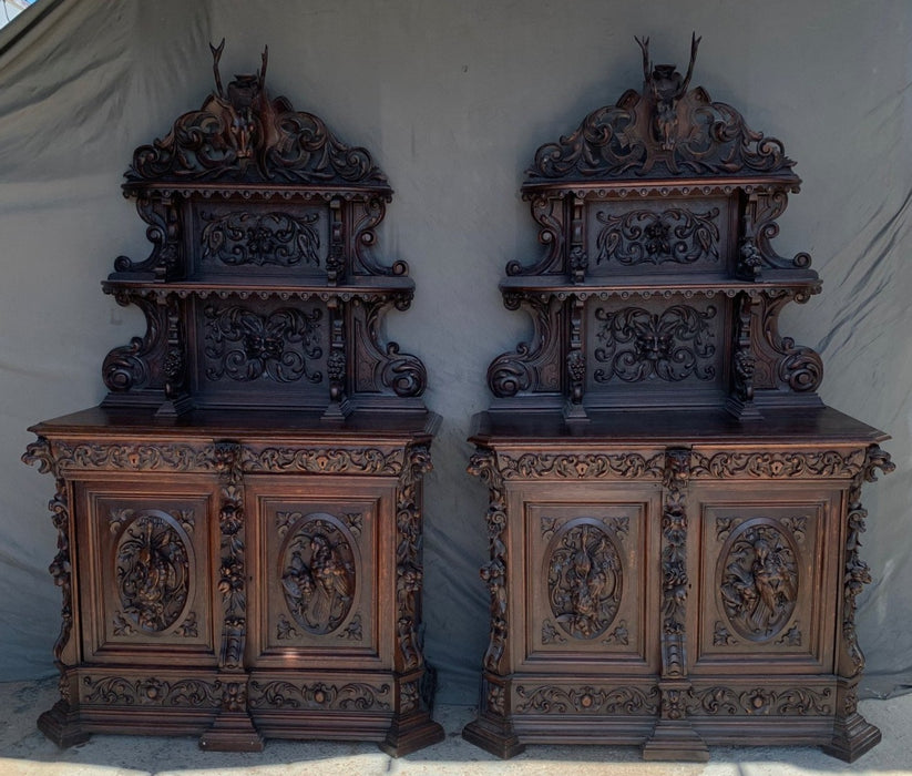 PAIR OF HIGHLY CARVED BLACK FOREST  SERVERS
