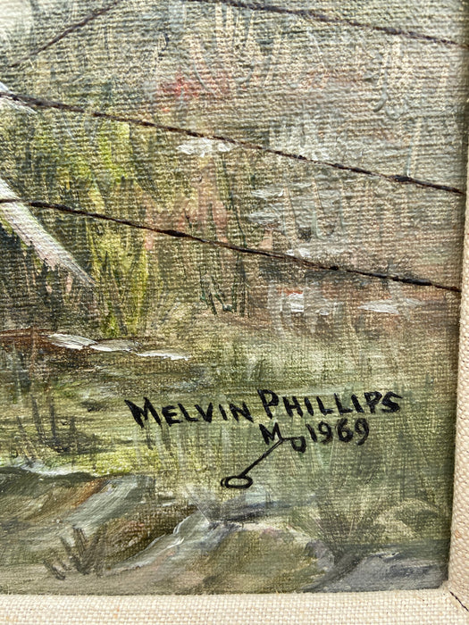RURAL LANDSCAPE OIL PAINTING SIGNED MELVIN PHILLIPS 1969